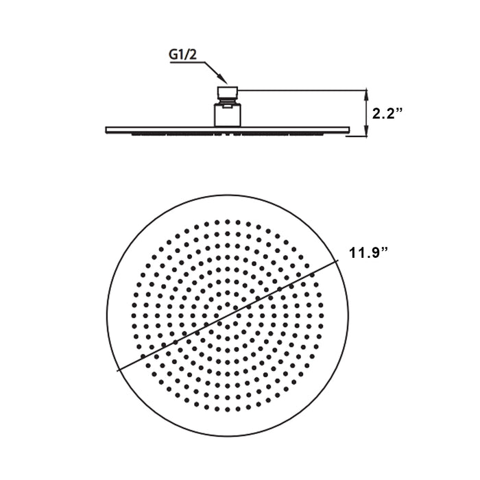 Universal Round Shower Head - Wall Mount - 12" Brass/Matt Black