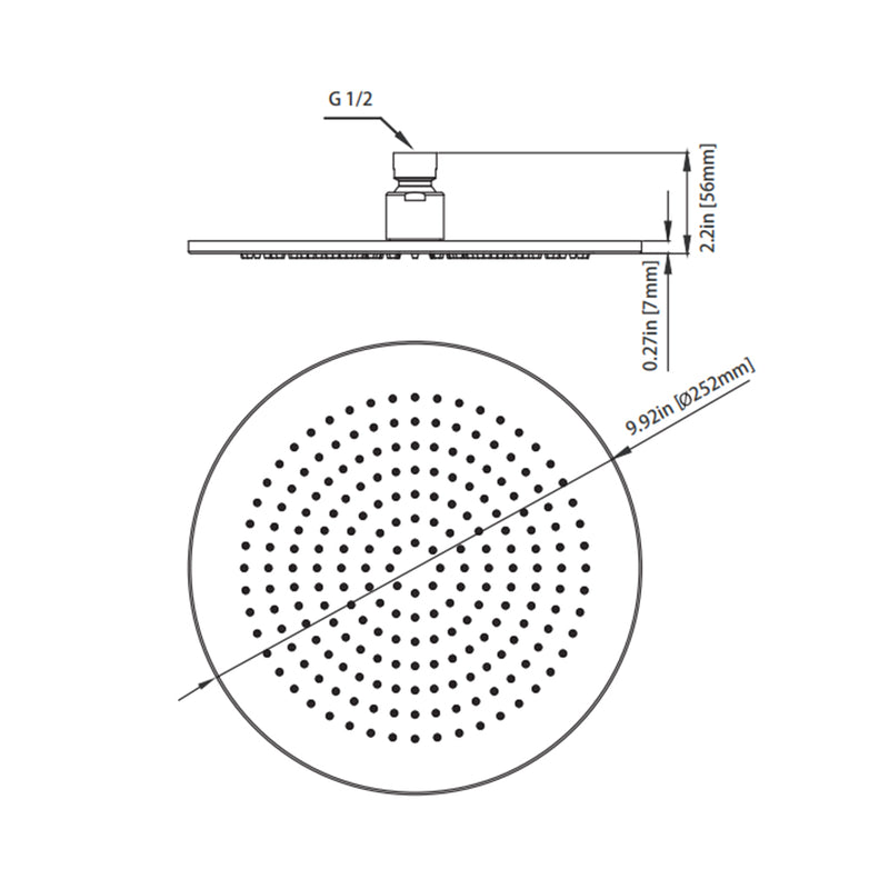 Universal Round Rainhead Shower Head - Wall Or Ceiling Mount - 10" Brass/Brushed Nickel