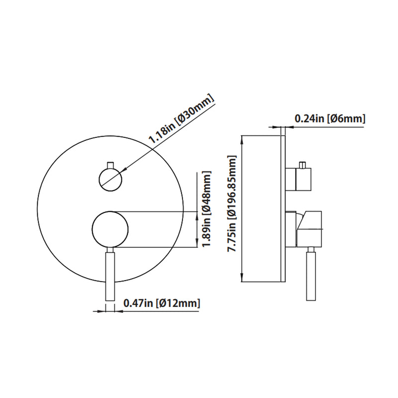 Serie 100 2 Way Pressure Balance Tub / Shower Mixer - Wall Mount - 8" Brass/Matt Black