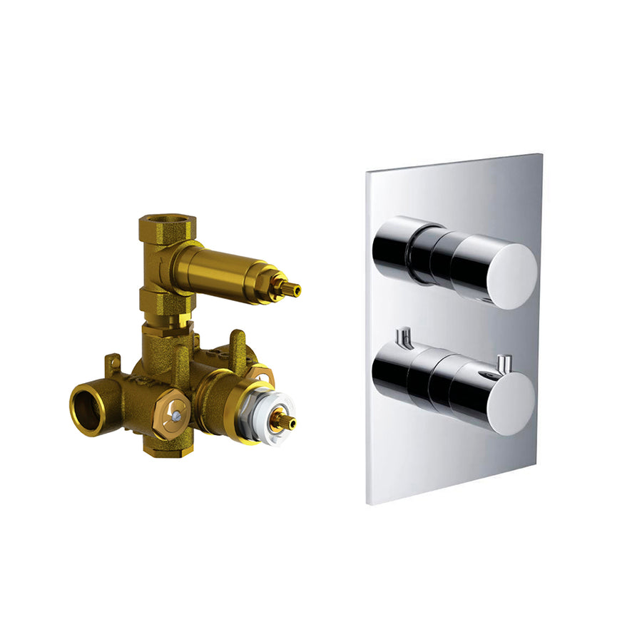 Serie 100 1 Way Thermostatic Shower Mixer - Wall Mount - 6" Brass/Polished Chrome