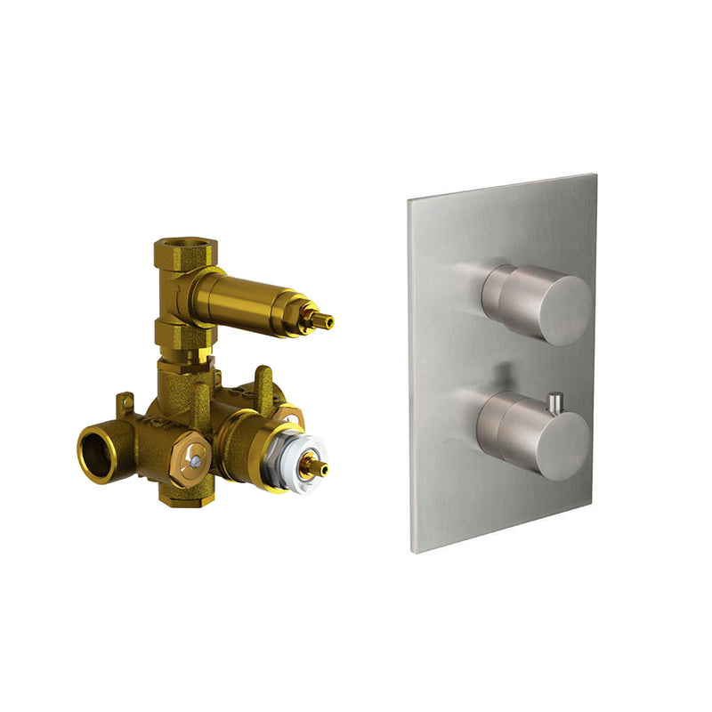 Serie 100 1 Way Thermostatic Shower Mixer - Wall Mount - 6" Brass/Brushed Nickel