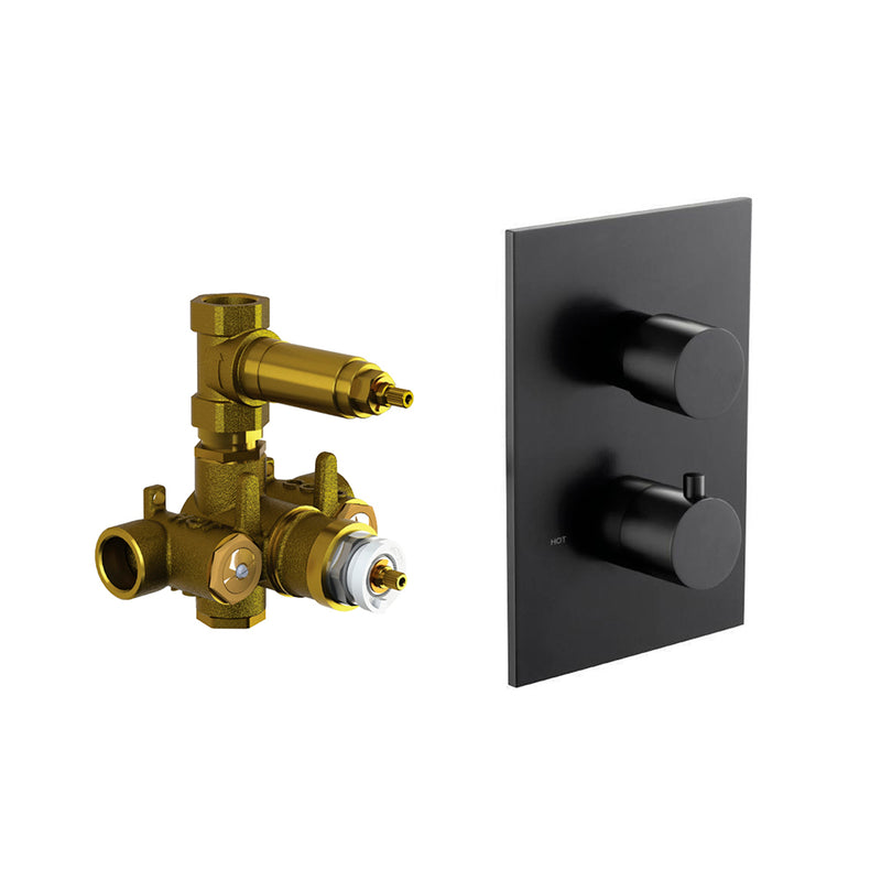 Serie 100 1 Way Thermostatic Shower Mixer - Wall Mount - 6" Brass/Matt Black
