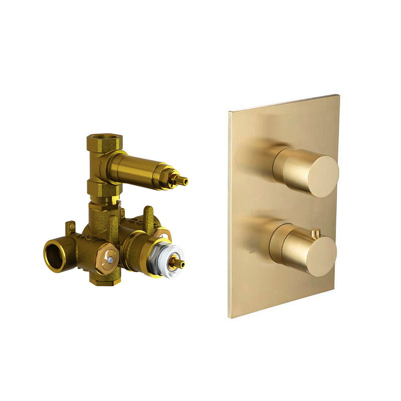 Serie 100 1 Way Thermostatic Shower Mixer - Wall Mount - 6" Brass/Satin Brass
