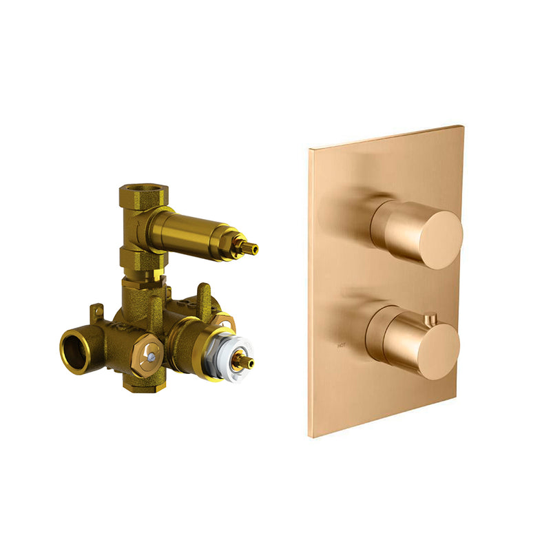 Serie 100 1 Way Thermostatic Shower Mixer - Wall Mount - 6" Brass/Brushed Bronze