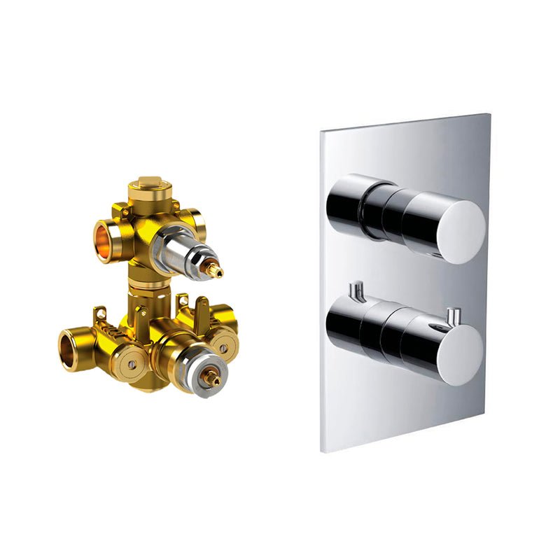 Serie 100 2 Way Thermostatic Shower Mixer - Wall Mount - 6" Brass/Polished Chrome