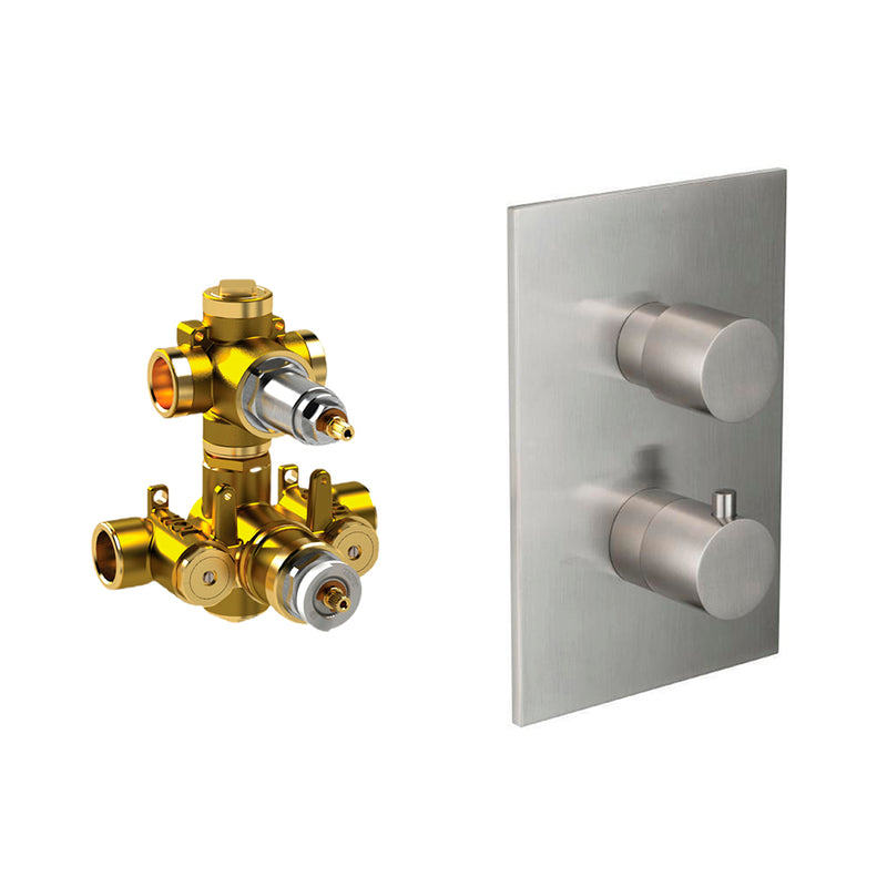 Serie 100 2 Way Thermostatic Shower Mixer - Wall Mount - 6" Brass/Brushed Nickel