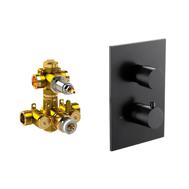 Serie 100 2 Way Thermostatic Shower Mixer - Wall Mount - 6" Brass/Matt Black