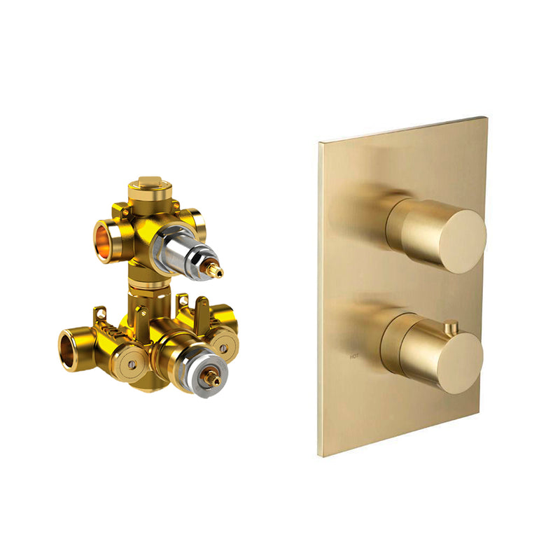 Serie 100 2 Way Thermostatic Shower Mixer - Wall Mount - 6" Brass/Satin Brass