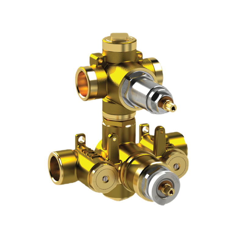 Serie 100 2 Way Thermostatic Shower Mixer - Wall Mount - 6" Brass/Satin Brass