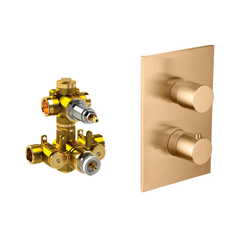 Serie 100 2 Way Thermostatic Shower Mixer - Wall Mount - 6" Brass/Brushed Bronze