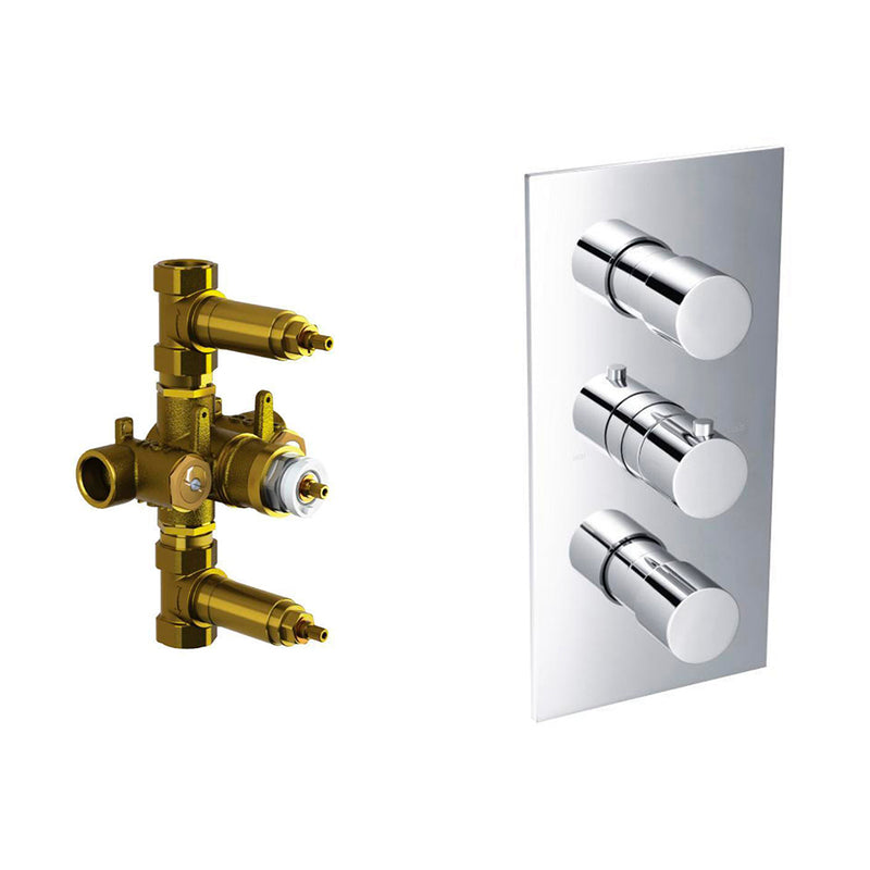 Serie 100 2 Way Thermostatic Shower Mixer - Wall Mount - 6" Brass/Polished Chrome