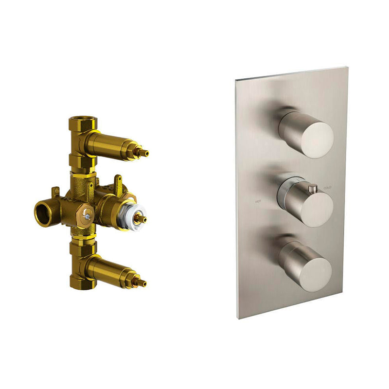 Serie 100 2 Way Thermostatic Shower Mixer - Wall Mount - 6" Brass/Brushed Nickel