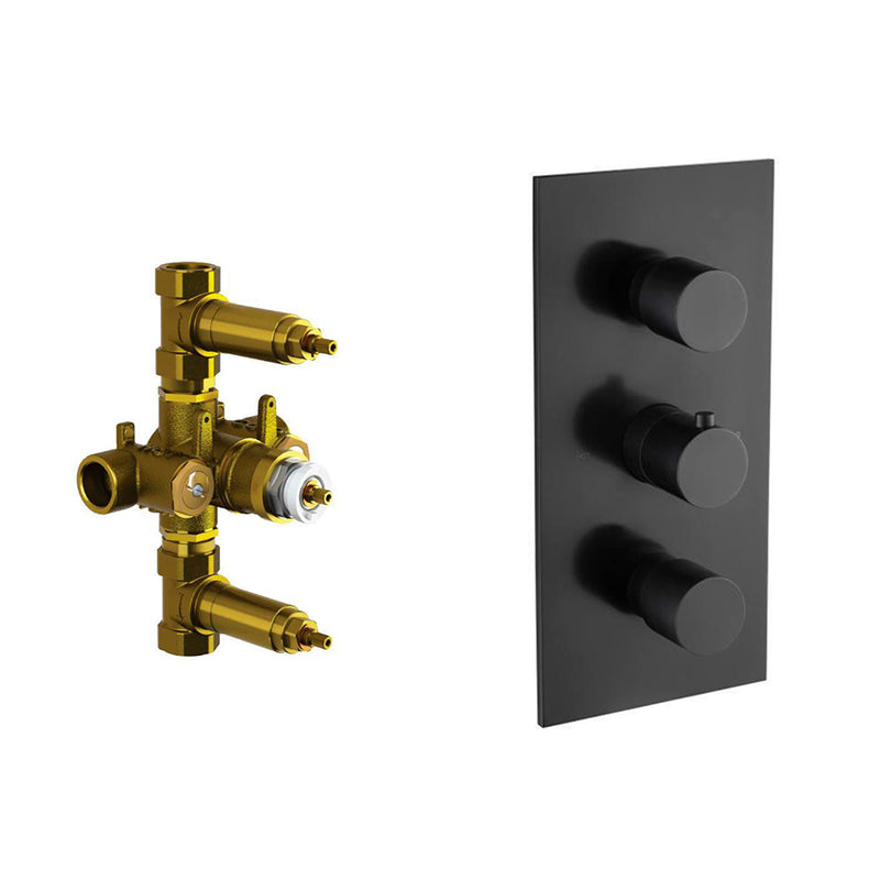 Serie 100 2 Way Thermostatic Shower Mixer - Wall Mount - 6" Brass/Matt Black