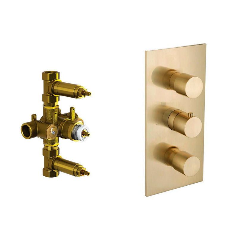 Serie 100 2 Way Thermostatic Shower Mixer - Wall Mount - 6" Brass/Satin Brass