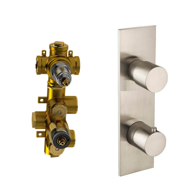 Serie 100 2 Way Thermostatic Shower Mixer - Wall Mount - 3" Brass/Brushed Nickel