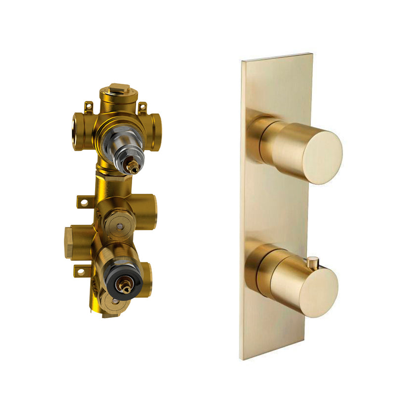 Serie 100 2 Way Thermostatic Shower Mixer - Wall Mount - 3" Brass/Satin Brass