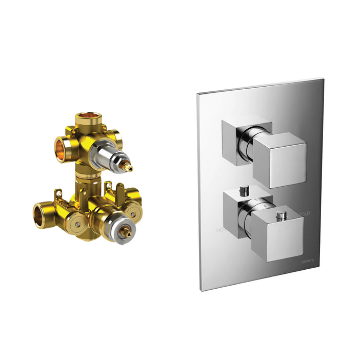 Serie 160 3 Way Thermostatic Shower Mixer - Wall Mount - 6" Brass/Polished Chrome