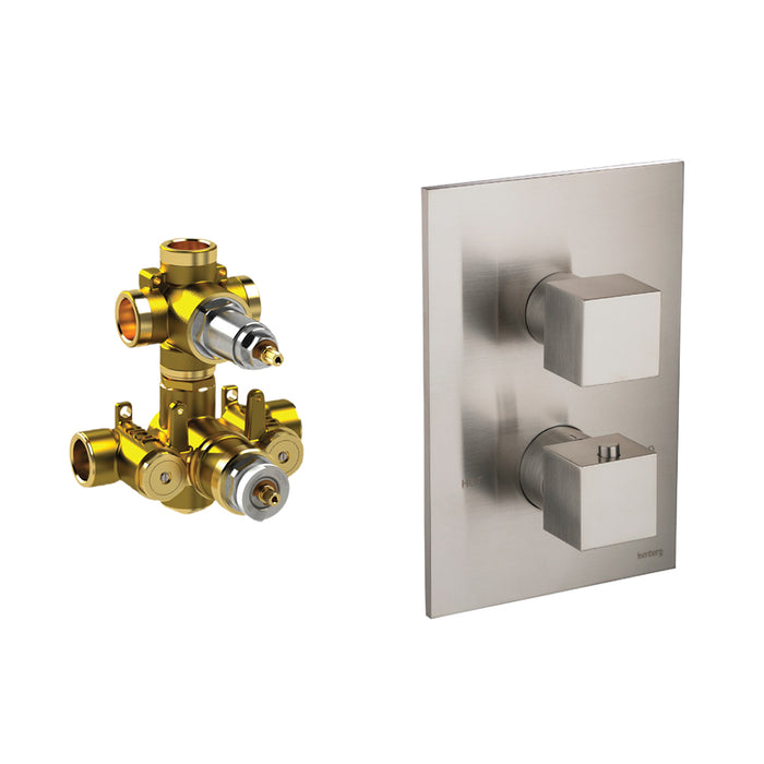 Serie 160 3 Way Thermostatic Shower Mixer - Wall Mount - 6" Brass/Brushed Nickel