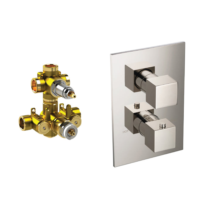 Serie 160 3 Way Thermostatic Shower Mixer - Wall Mount - 6" Brass/Polished Nickel