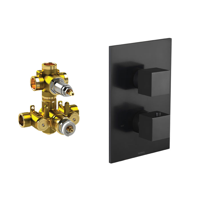 Serie 160 3 Way Thermostatic Shower Mixer - Wall Mount - 6" Brass/Matt Black