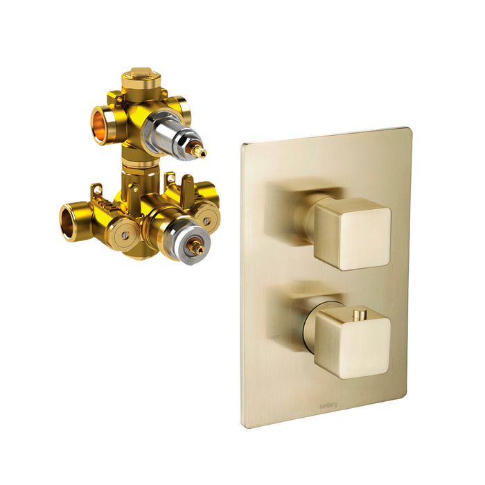 Serie 196 2 Way Thermostatic Shower Mixer - Wall Mount - 6" Brass/Satin Brass