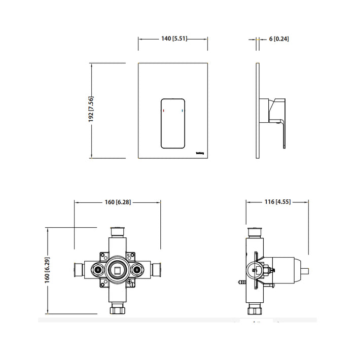 Serie 196 1 Way Pressure Balance Shower Mixer - Wall Mount - 6" Brass/Matt Black