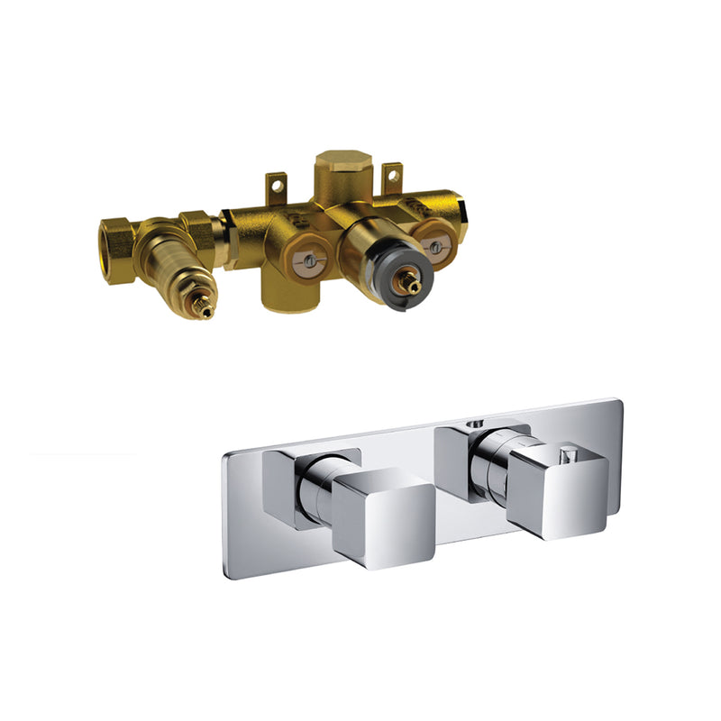 Serie 196 1 Way Horizontal Thermostatic Shower Mixer - Wall Mount - 10" Brass/Polished Chrome