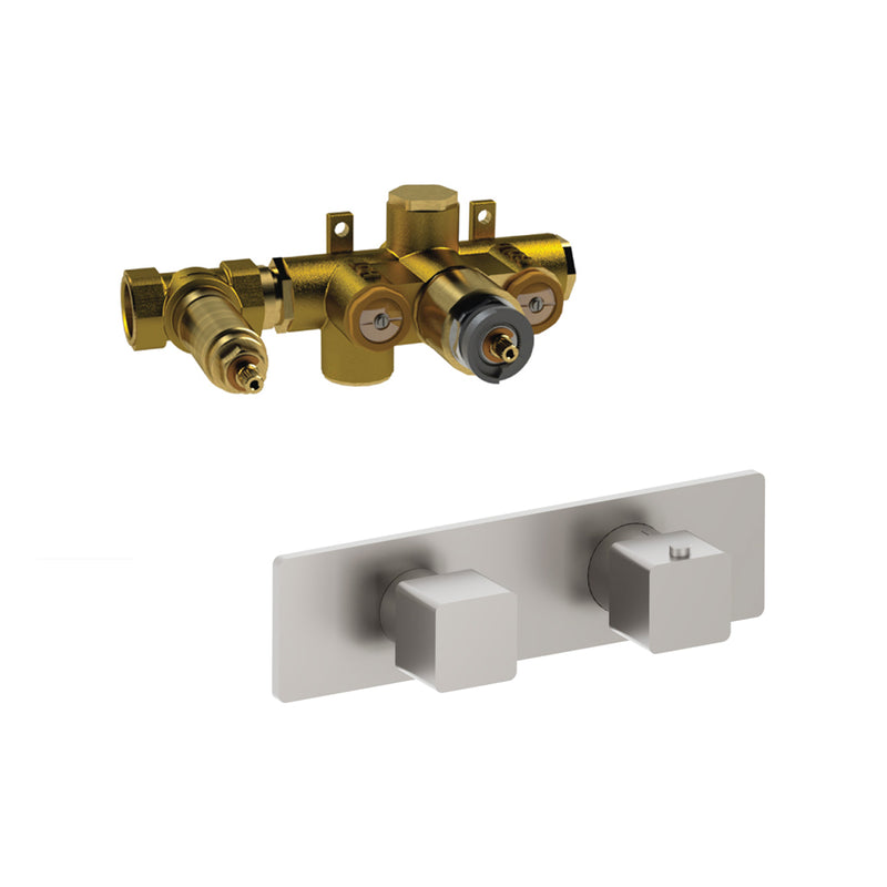 Serie 196 1 Way Horizontal Thermostatic Shower Mixer - Wall Mount - 10" Brass/Brushed Nickel