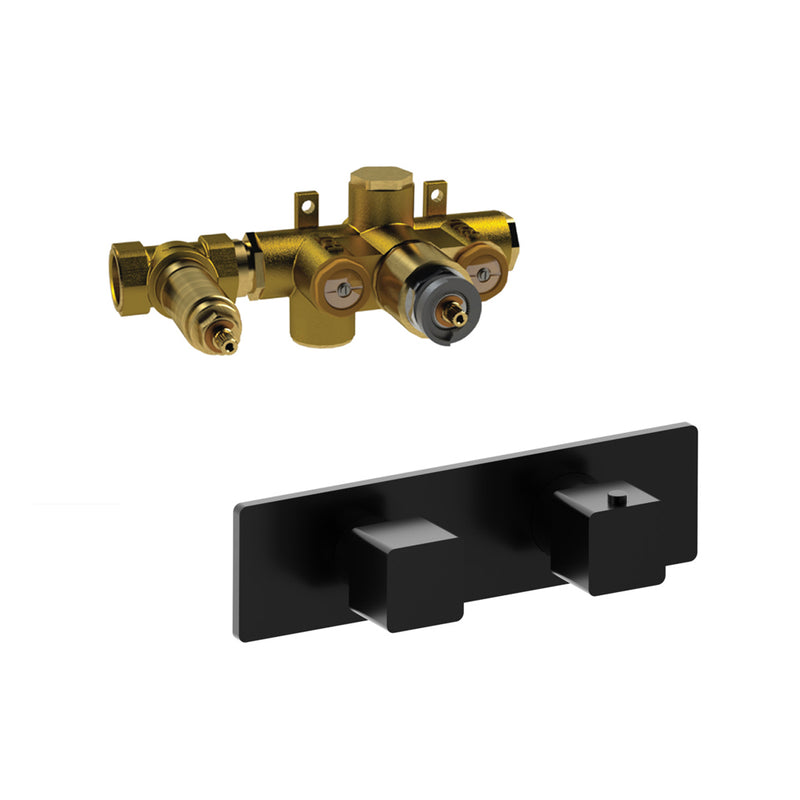 Serie 196 1 Way Horizontal Thermostatic Shower Mixer - Wall Mount - 10" Brass/Matt Black