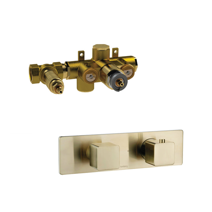 Serie 196 1 Way Horizontal Thermostatic Shower Mixer - Wall Mount - 10" Brass/Satin Brass