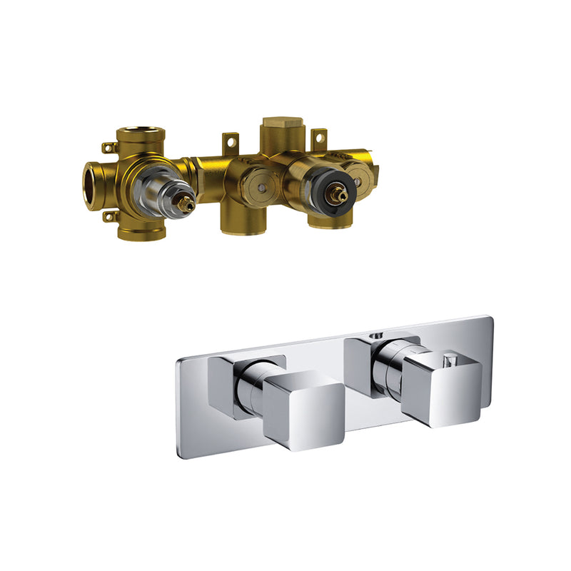 Serie 196 3 Way Horizontal Thermostatic Shower Mixer - Wall Mount - 10" Brass/Polished Chrome