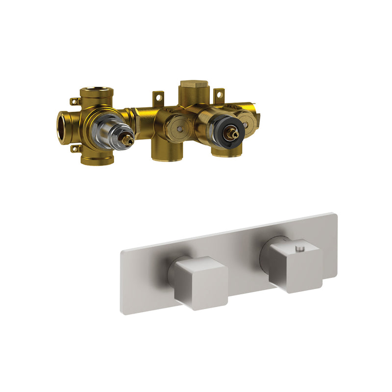 Serie 196 3 Way Horizontal Thermostatic Shower Mixer - Wall Mount - 10" Brass/Brushed Nickel