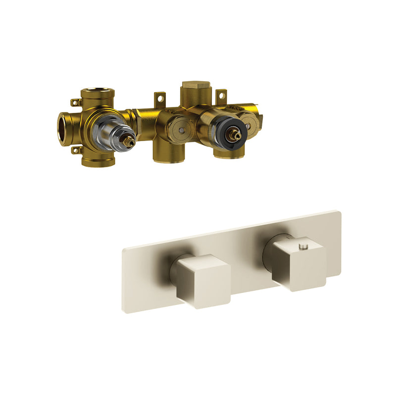 Serie 196 3 Way Horizontal Thermostatic Shower Mixer - Wall Mount - 10" Brass/Polished Nickel