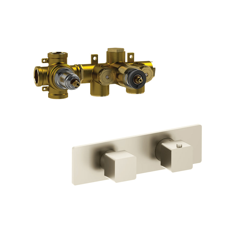 Serie 196 3 Way Horizontal Thermostatic Shower Mixer - Wall Mount - 10" Brass/Polished Nickel