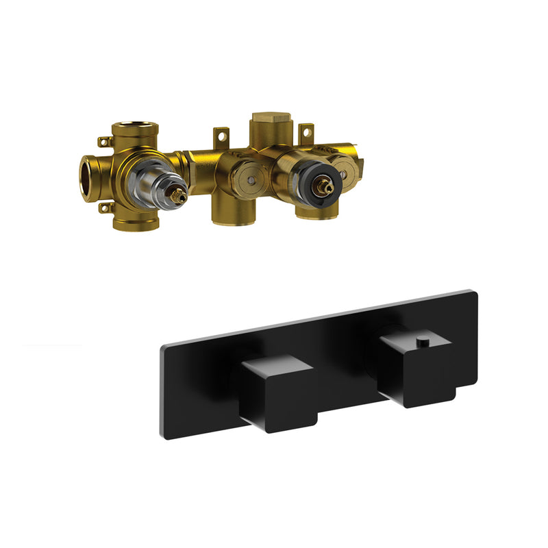 Serie 196 3 Way Horizontal Thermostatic Shower Mixer - Wall Mount - 10" Brass/Matt Black