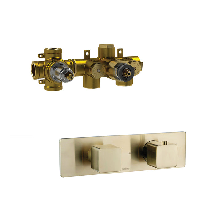 Serie 196 3 Way Horizontal Thermostatic Shower Mixer - Wall Mount - 10" Brass/Satin Brass