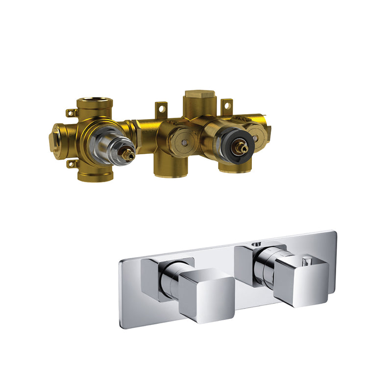 Serie 196 2 Way Horizontal Thermostatic Shower Mixer - Wall Mount - 10" Brass/Polished Chrome