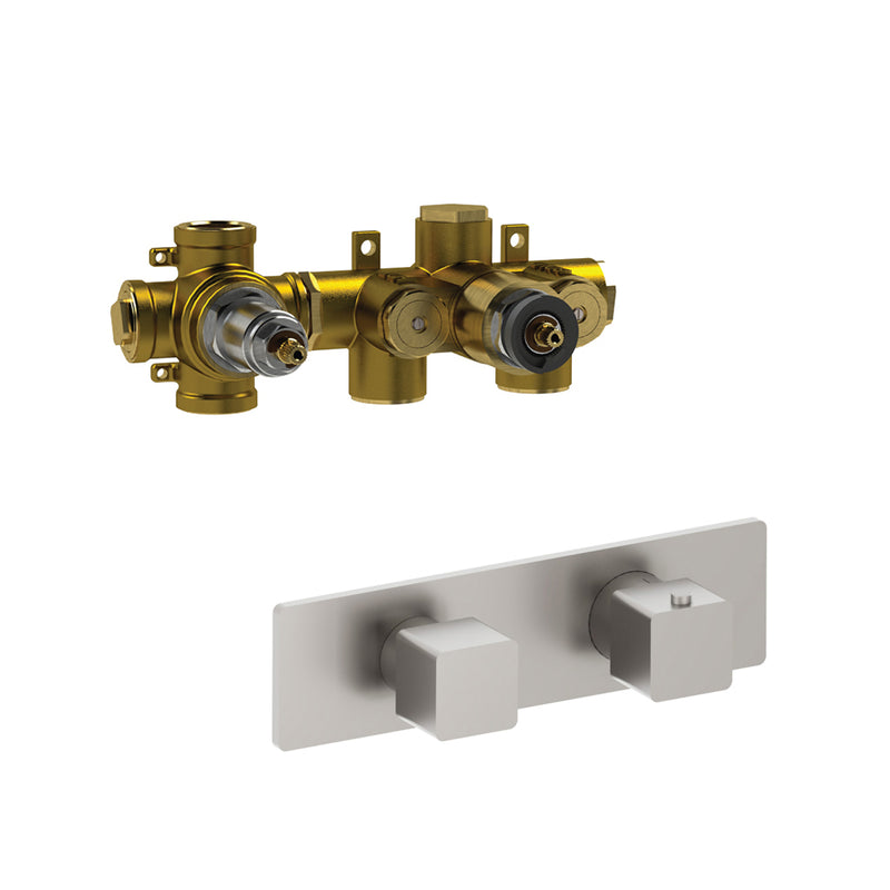 Serie 196 2 Way Horizontal Thermostatic Shower Mixer - Wall Mount - 10" Brass/Brushed Nickel