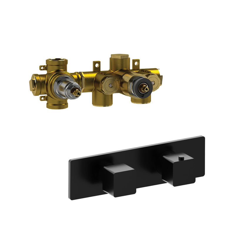 Serie 196 2 Way Horizontal Thermostatic Shower Mixer - Wall Mount - 10" Brass/Matt Black