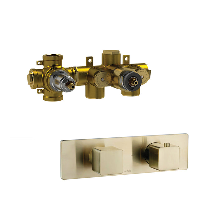 Serie 196 2 Way Horizontal Thermostatic Shower Mixer - Wall Mount - 10" Brass/Satin Brass