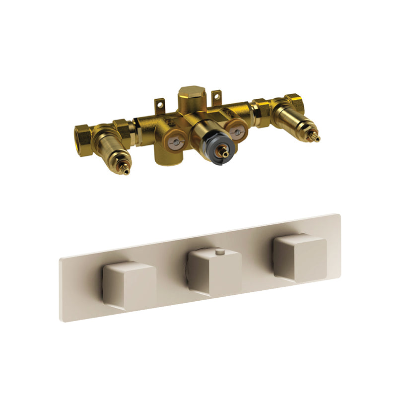 Serie 196 2 Way Horizontal Thermostatic Shower Mixer with 2 Volume Controls - Wall Mount - 14" Brass/Polished Nickel