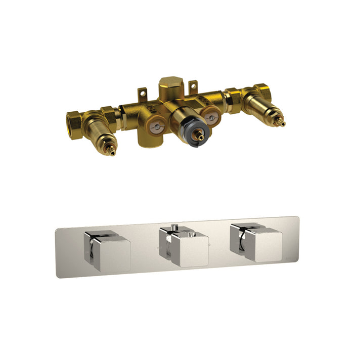 Serie 196 2 Way Horizontal Thermostatic Shower Mixer - Wall Mount - 15" Brass/Polished Nickel