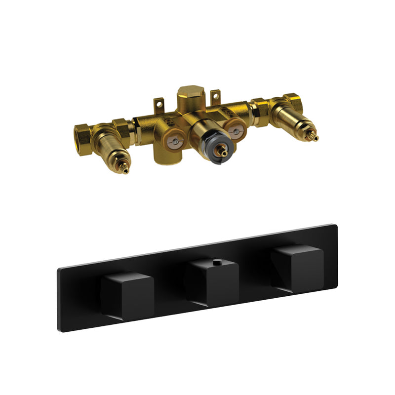 Serie 196 2 Way Horizontal Thermostatic Shower Mixer with 2 Volume Controls - Wall Mount - 14" Brass/Matt Black