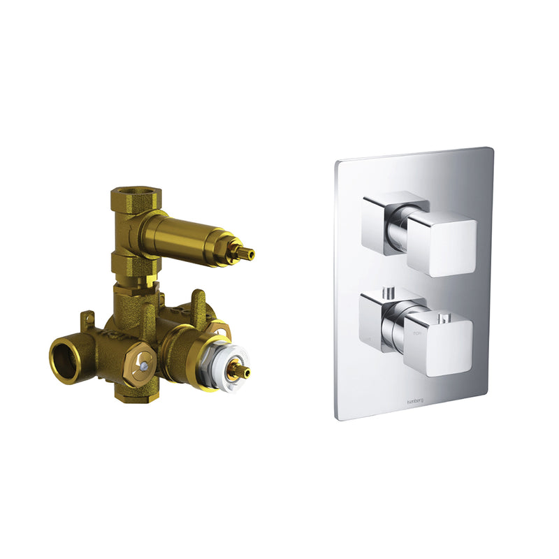 Serie 196 1 Way Thermostatic Shower Mixer - Wall Mount - 6" Brass/Polished Chrome