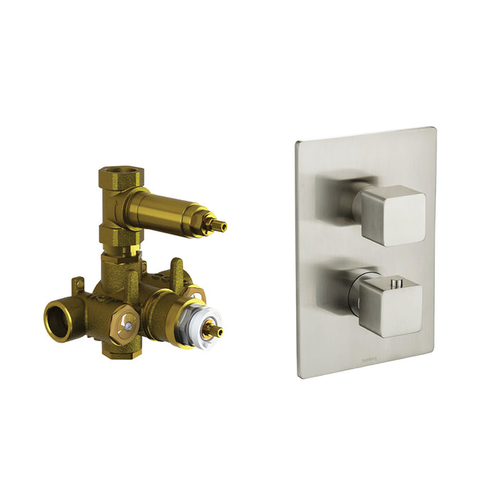 Serie 196 1 Way Thermostatic Shower Mixer - Wall Mount - 6" Brass/Brushed Nickel