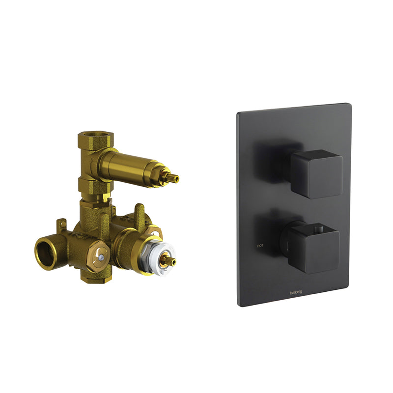 Serie 196 1 Way Thermostatic Shower Mixer - Wall Mount - 6" Brass/Matt Black