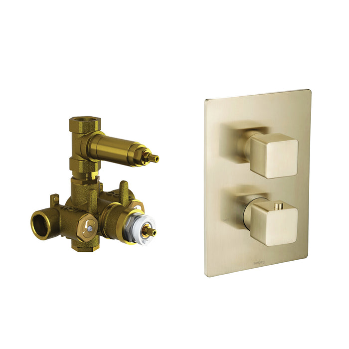 Serie 196 1 Way Thermostatic Shower Mixer - Wall Mount - 6" Brass/Satin Brass
