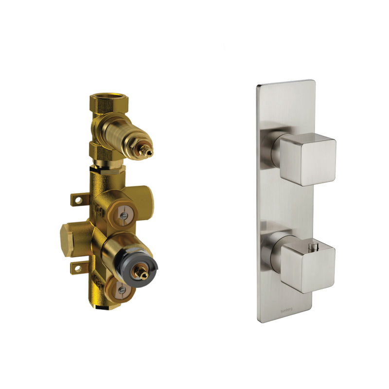Serie 196 1 Way Thermostatic Shower Mixer - Wall Mount - 10" Brass/Brushed Nickel