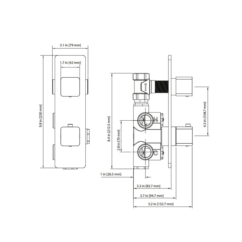 Serie 196 1 Way Thermostatic Shower Mixer - Wall Mount - 10" Brass/Matt Black