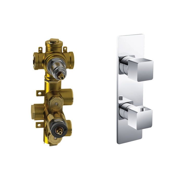 Serie 196 2 Way Horizontal Thermostatic Shower Mixer - Wall Mount - 10" Brass/Polished Chrome